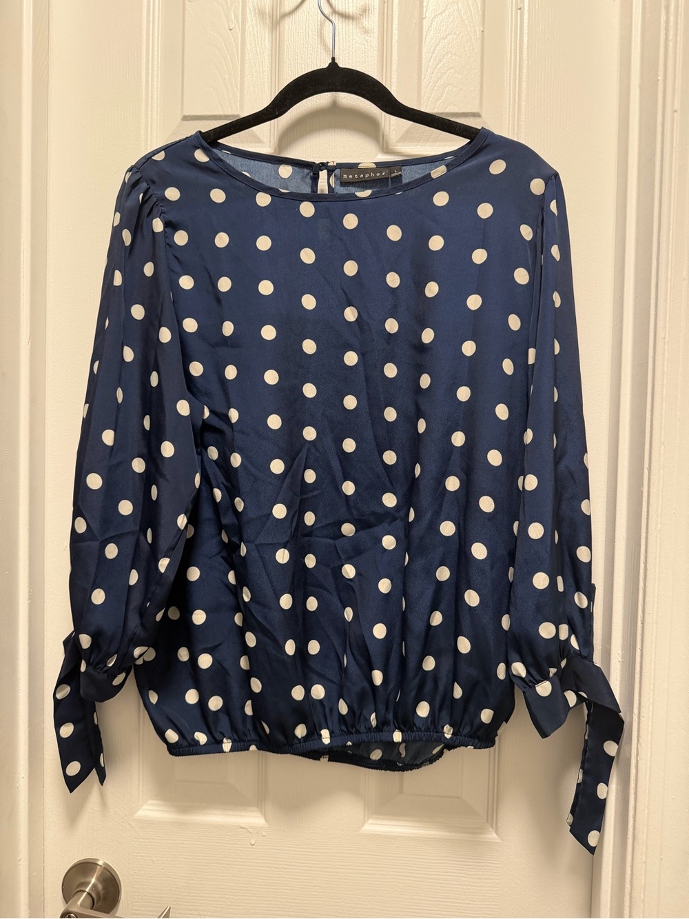 Metaphor Navy Blue Polka Dot Long Sleeve Tie-Sleeve Blouse